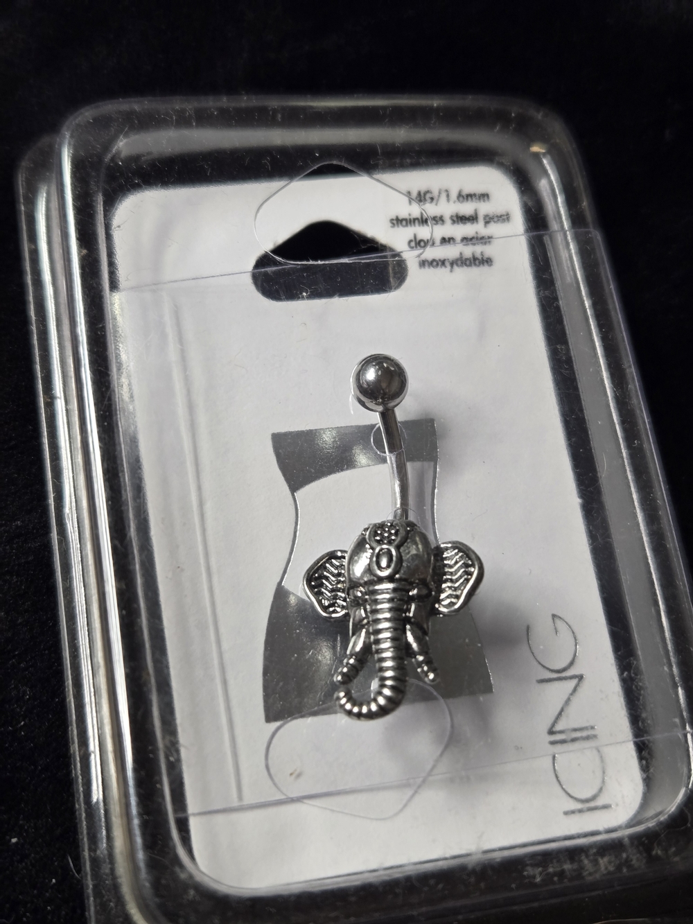 14G Antique Silver Tribal Elephant Head Belly Button Ring - Brand New Sealed